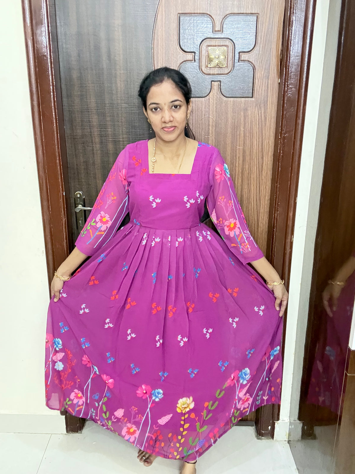 Feeding 2 Tier Georgette Maxi-Magenta Color