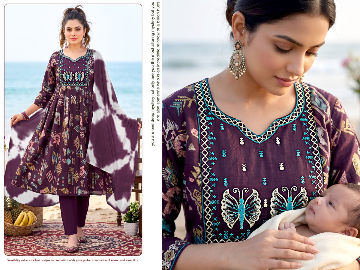 Feeding Party Wear Kurta Set-wine