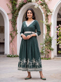 Feeding Dhabu Cotton Maxi With Embroidery Work -Green