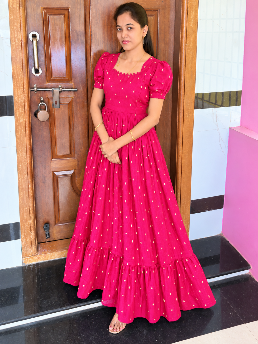 Party Wear Full Length Maxi-Reddish Pink