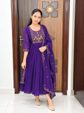 Feeding Georgette Party Wear Maxi With shawl-Violet