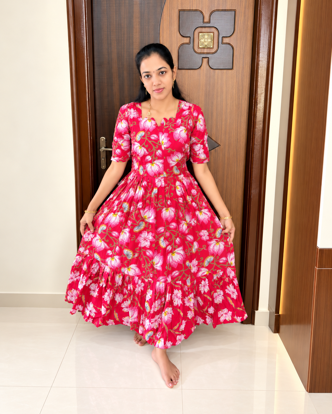 Pure Jaipur Cotton Yolk Part Lining -Pink Lotus Print