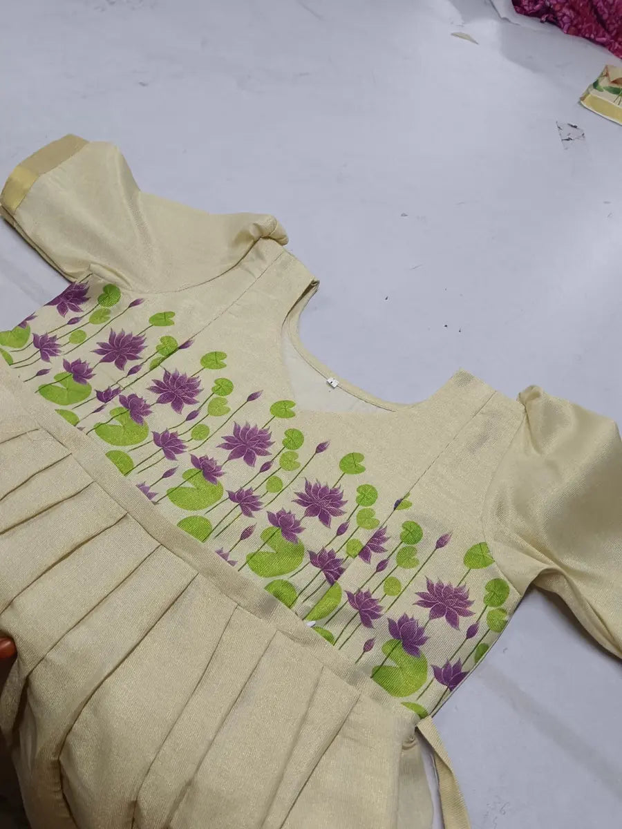 Party Wear Feeding Maxi -Golden Color-Violet Flower