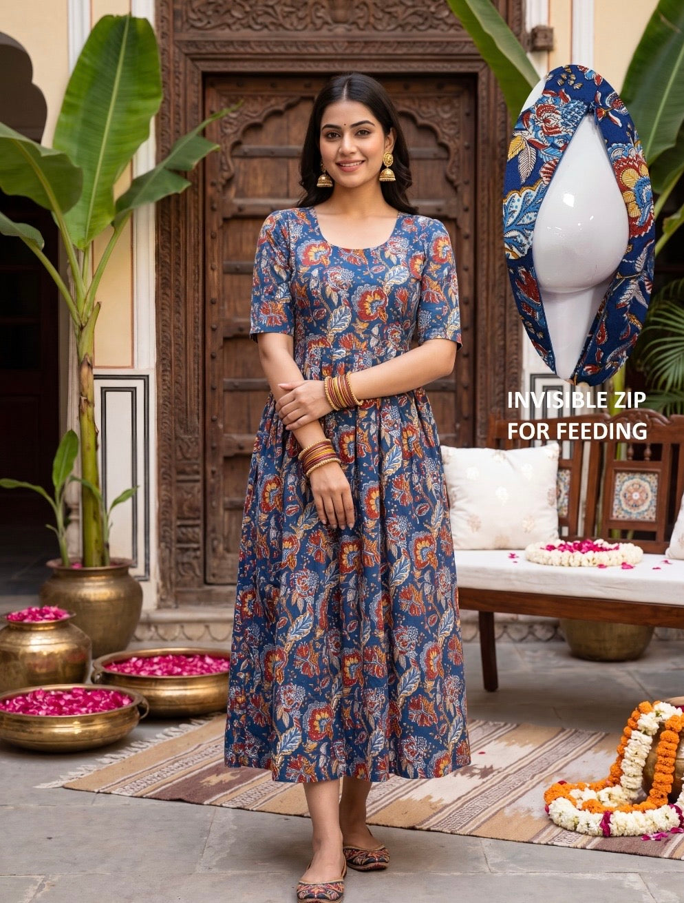 Feeding Blend cotton Maxi -blue floral