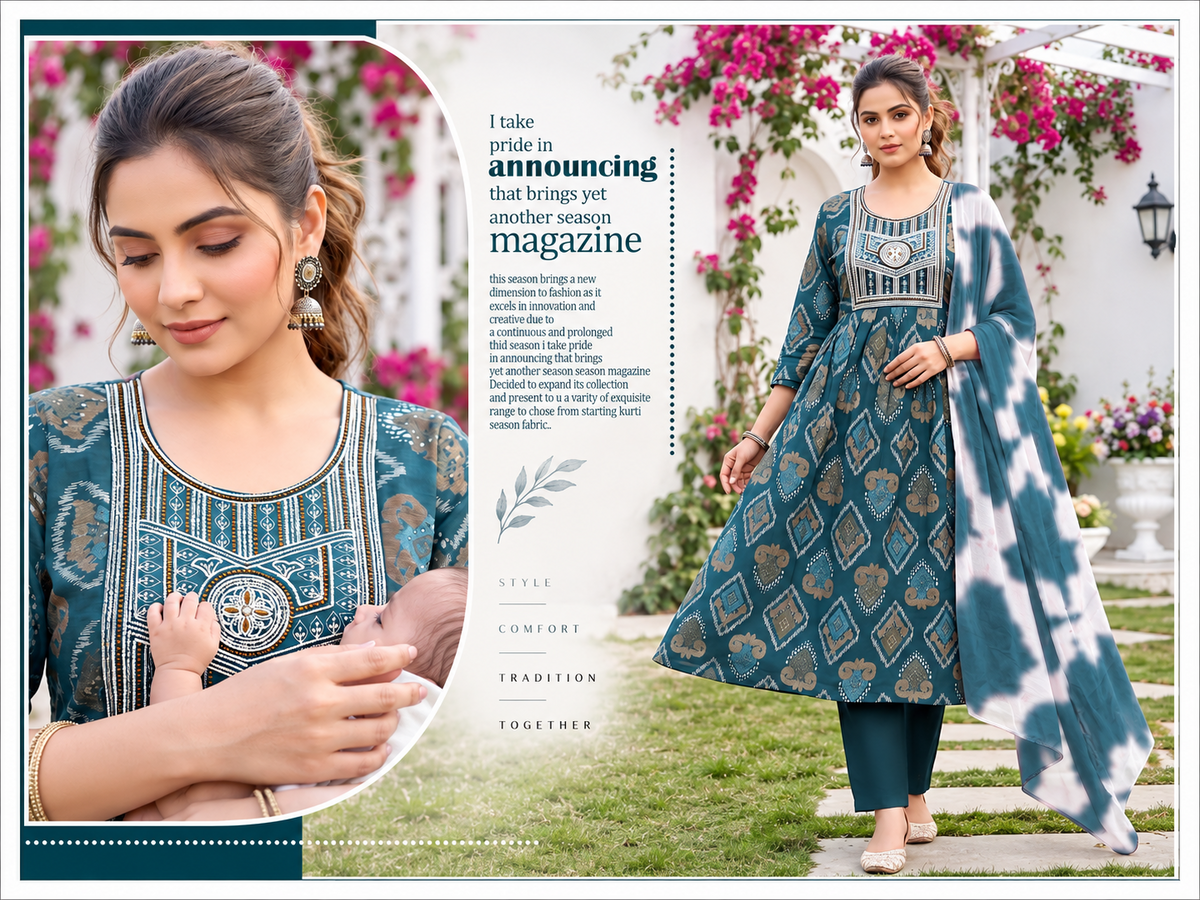 Feeding Party Wear Kurta Set-Green