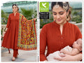 Roman Silk Kurta Set With Kalamkari Dupatta-Rust Orange