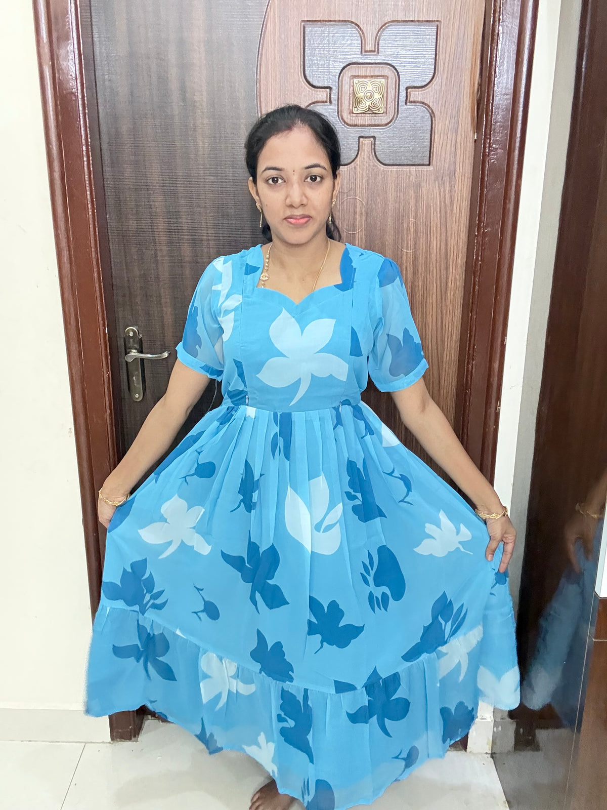 Feeding 2Tier Georgette Maxi -Sky Blue