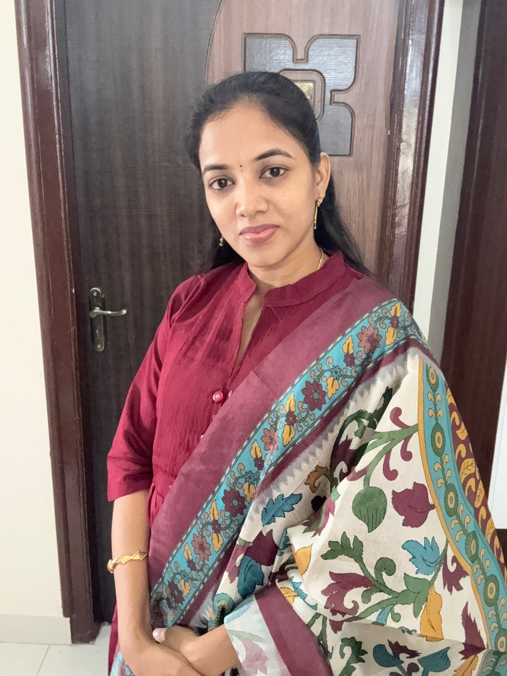 Roman Silk Kurta Set With Kalamkari Dupatta-Maroon