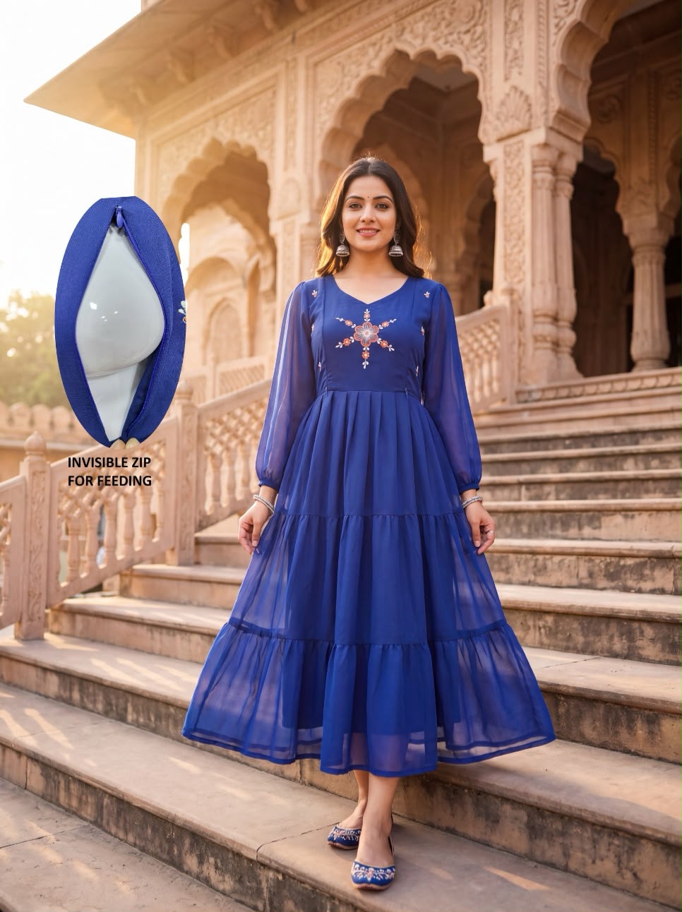 Trending 3 Tier Georgette Maxi-Royal Blue