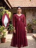 Trending 3 Tier Georgette Maxi-Maroon