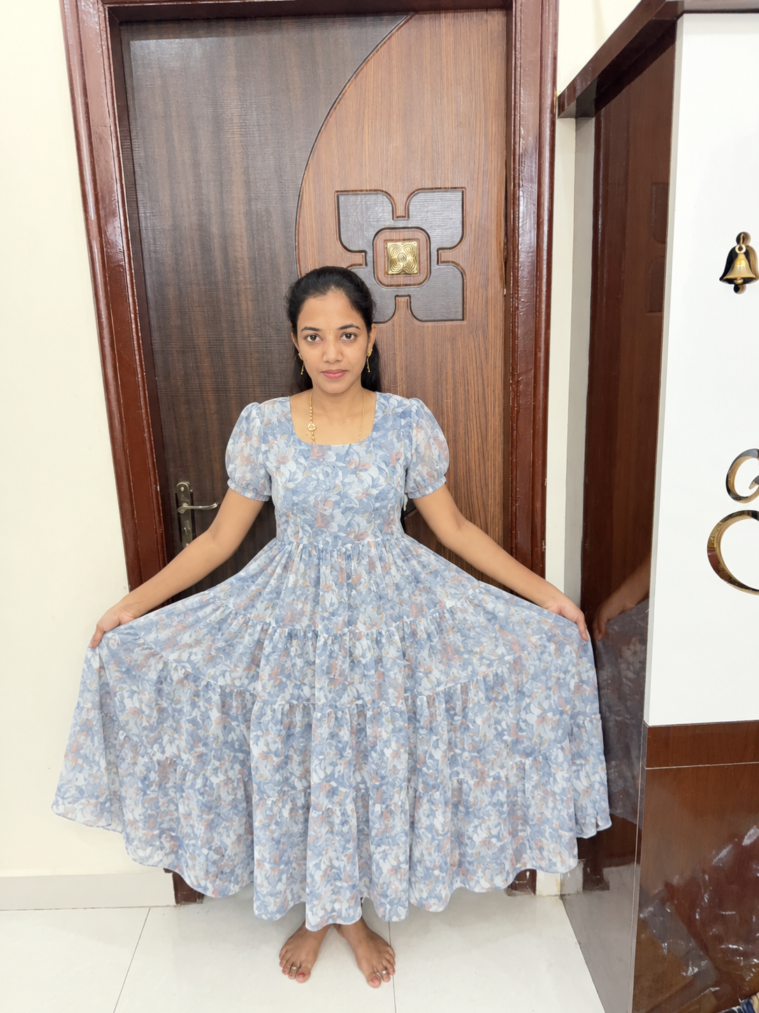 Feeding Georgette Maxi-Blue