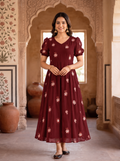 Georgette Feeding Maxis with Embroidery Work-Maroon