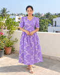 Feeding Handloom Cotton Kalamkari Maxi-Lavender