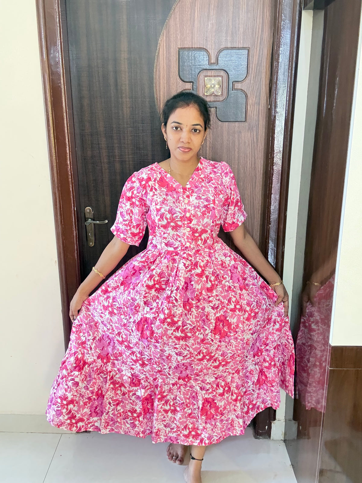 Feeding Handloom Cotton Maxi -Pink