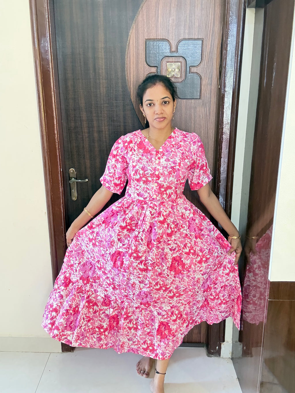 Feeding Handloom Cotton Maxi -Pink