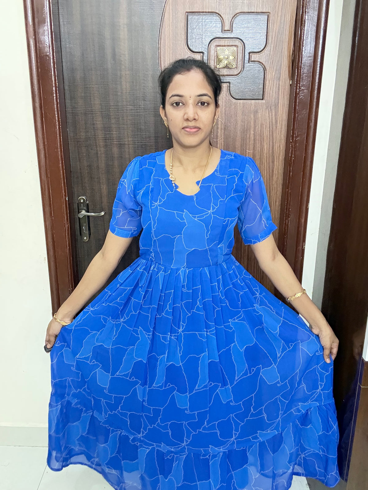 Feeding 2 Tier Georgette Maxi-Royal Blue