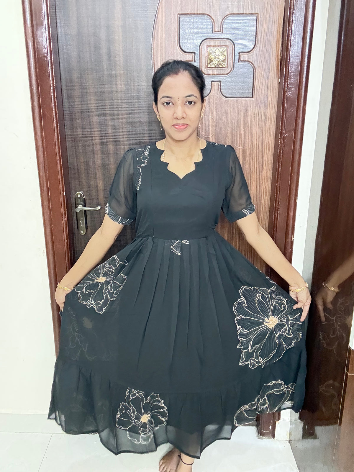 Feeding 2Tier Georgette Maxi -Black