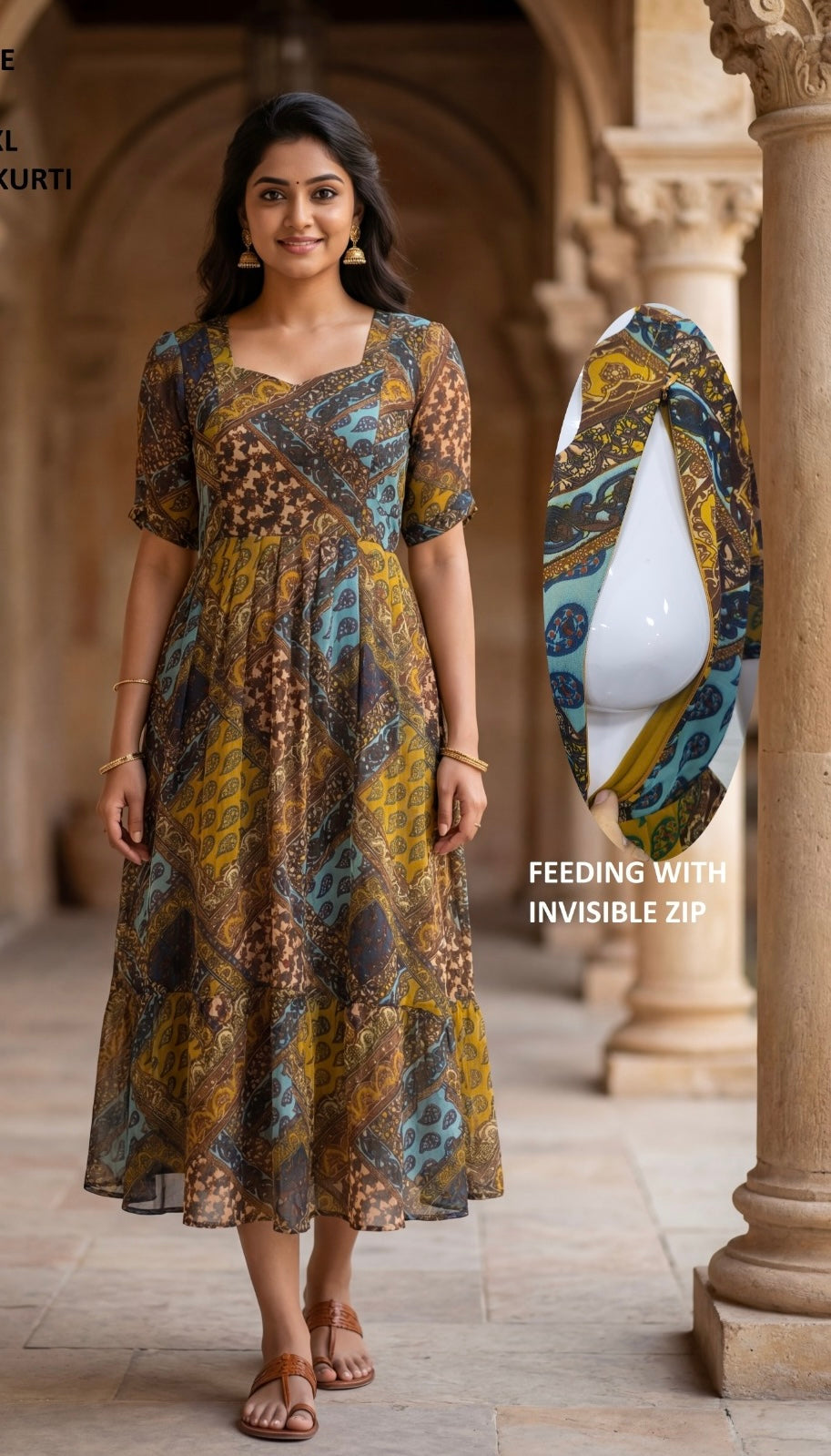 Georgette Feeding Maxi-Ajrak Print