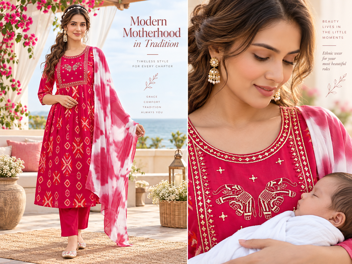 Feeding Party Wear Kurta Set-Pink