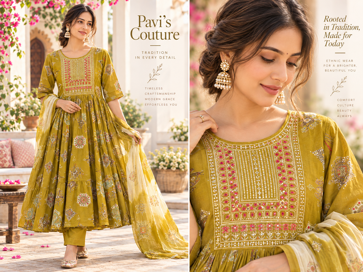 Feeding Party Wear Kurta Set-Mehandi Green