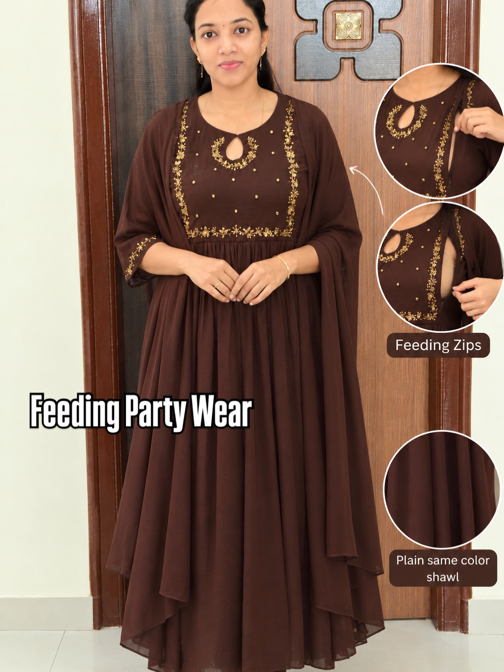 Feeding Georgette Party Wear Maxi With shawl