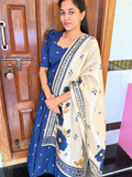 Raw Silk Feeding Maxi With Shawl-Navy Blue