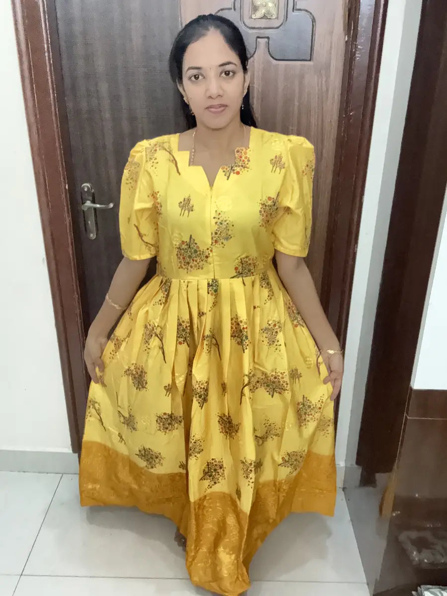 Center Zip-Yellow Long Maxi With Embroidery