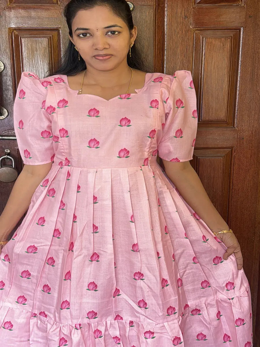 Pink Lotus Printed Cotton Maxi