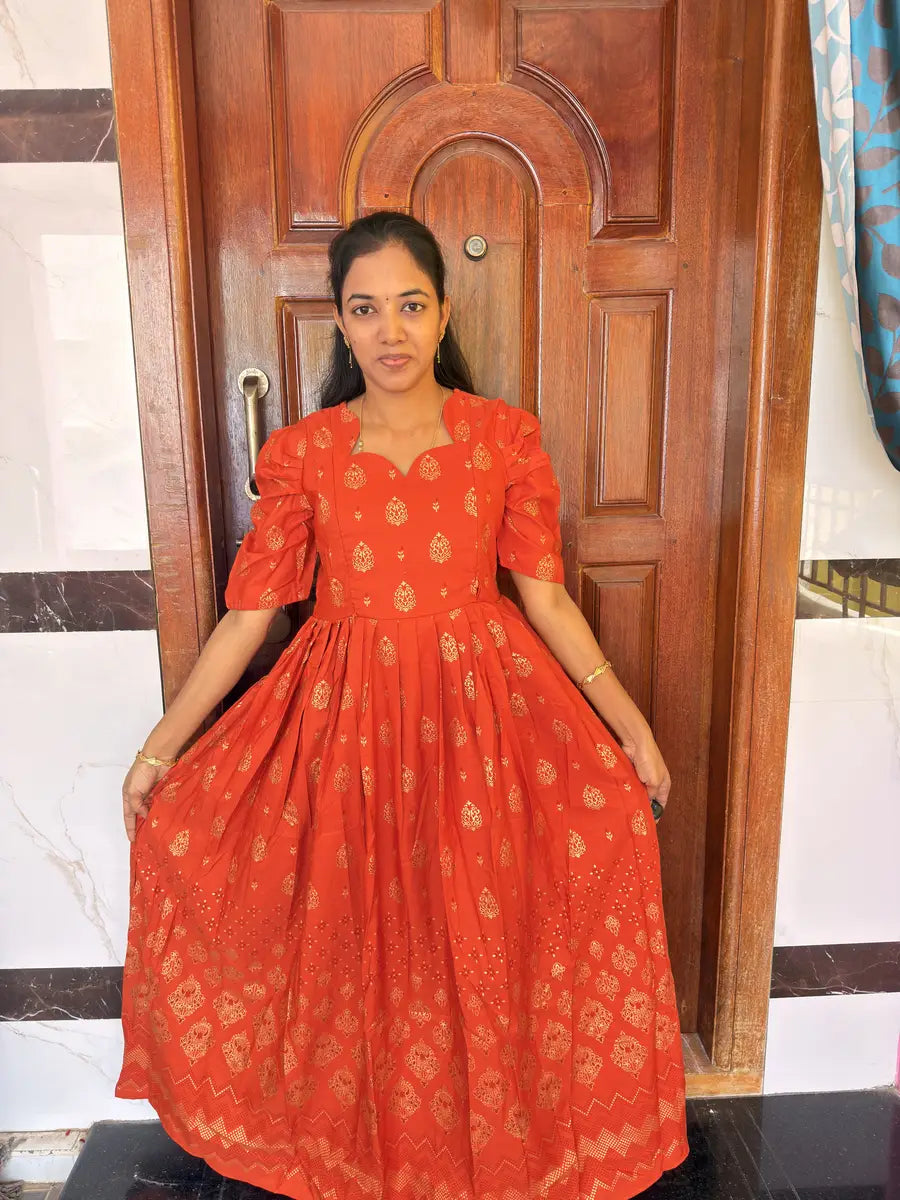 Rust Orange Long Feeding Maxi-Mixed Cotton