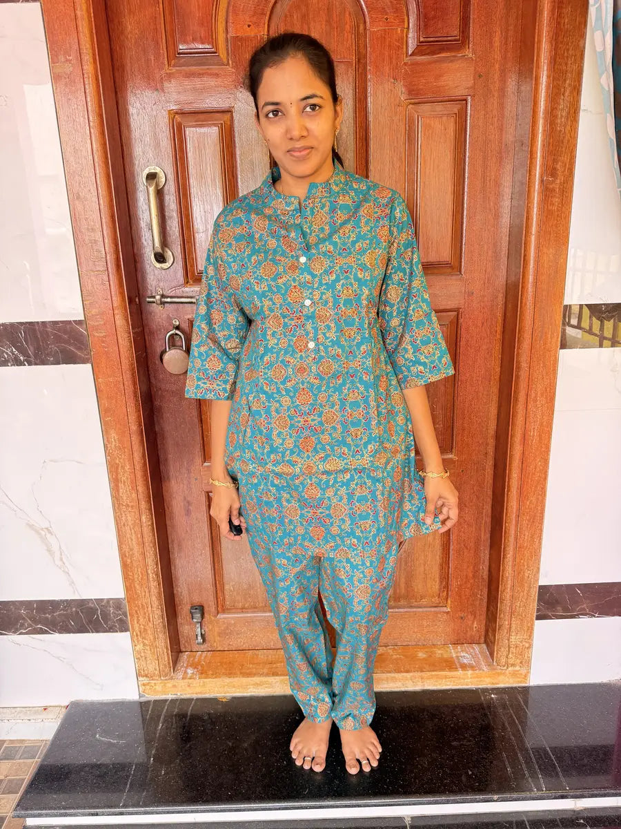 Feeding Coord Set -Jaipur Cotton -gree Foil