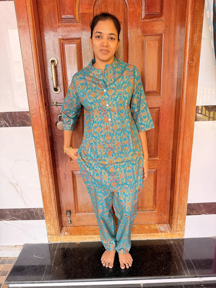 Feeding Coord Set -Jaipur Cotton -gree Foil