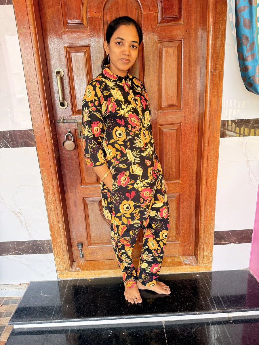 Feeding Coord Set -Jaipur Cotton -Black floral