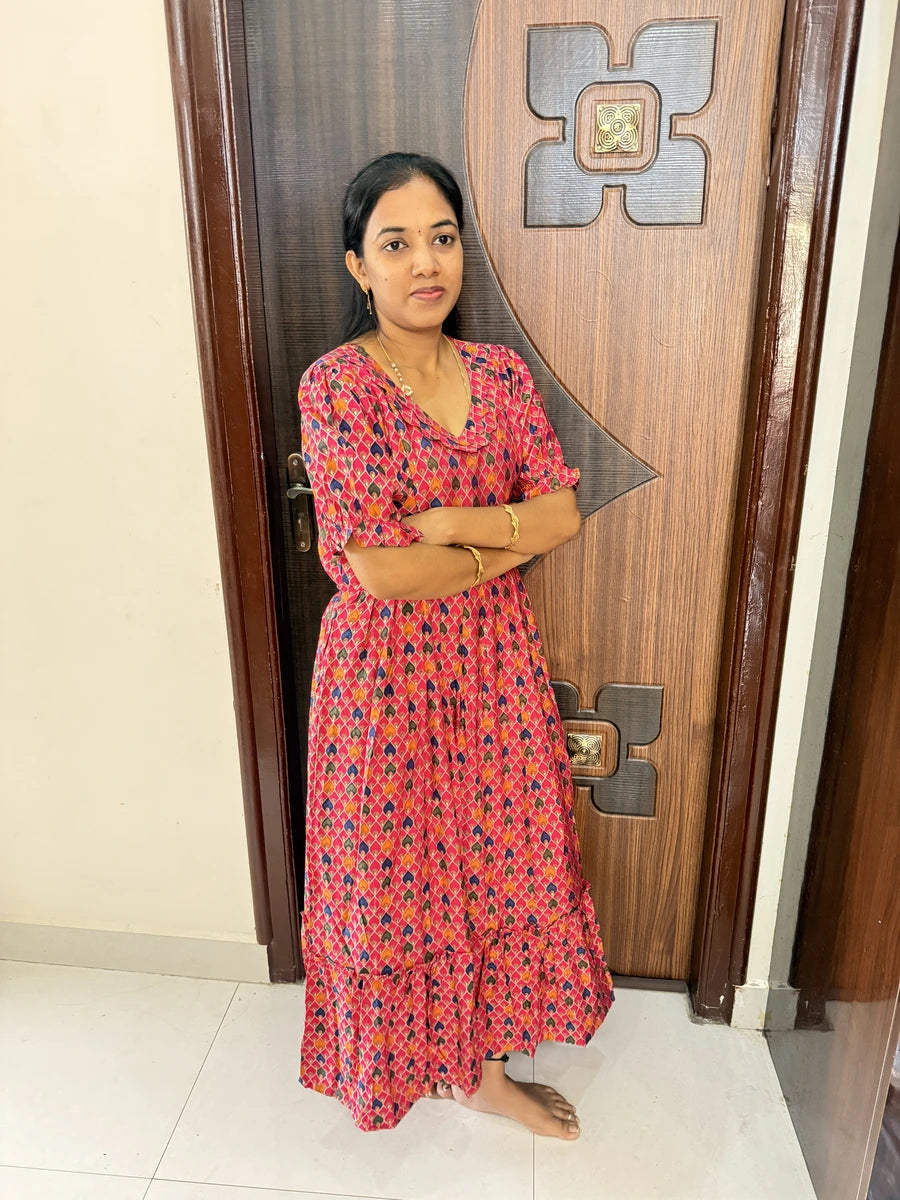 Stylish Cotton Maxi With Full Lining-Dark Pink