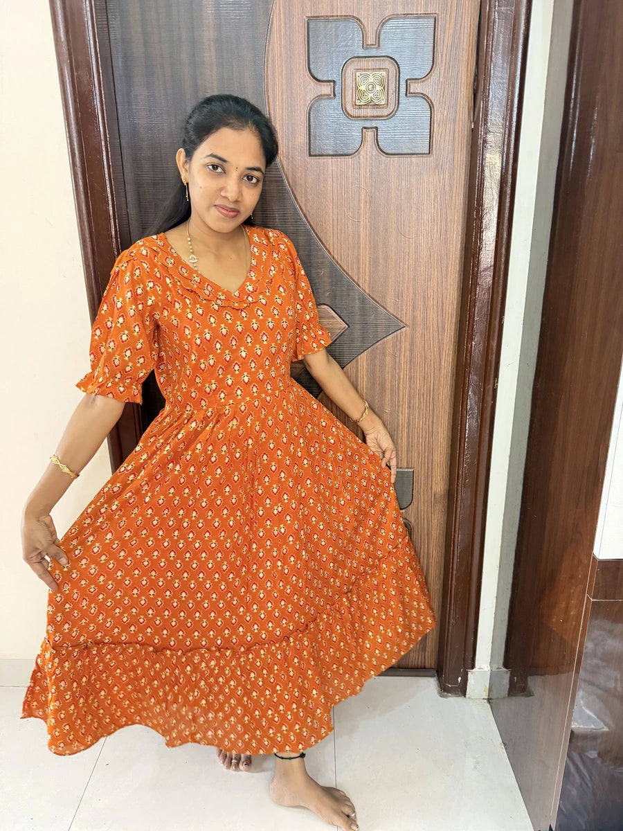 Stylish Cotton Maxi With Full Lining-Rustic Orange