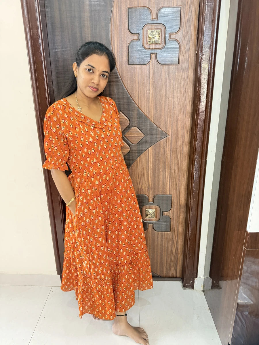Stylish Cotton Maxi With Full Lining-Rustic Orange