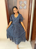 Stylish Cotton Maxi With Full Lining-Navy Blue