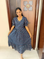 Stylish Cotton Maxi With Full Lining-Navy Blue