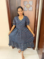 Stylish Cotton Maxi With Full Lining-Navy Blue