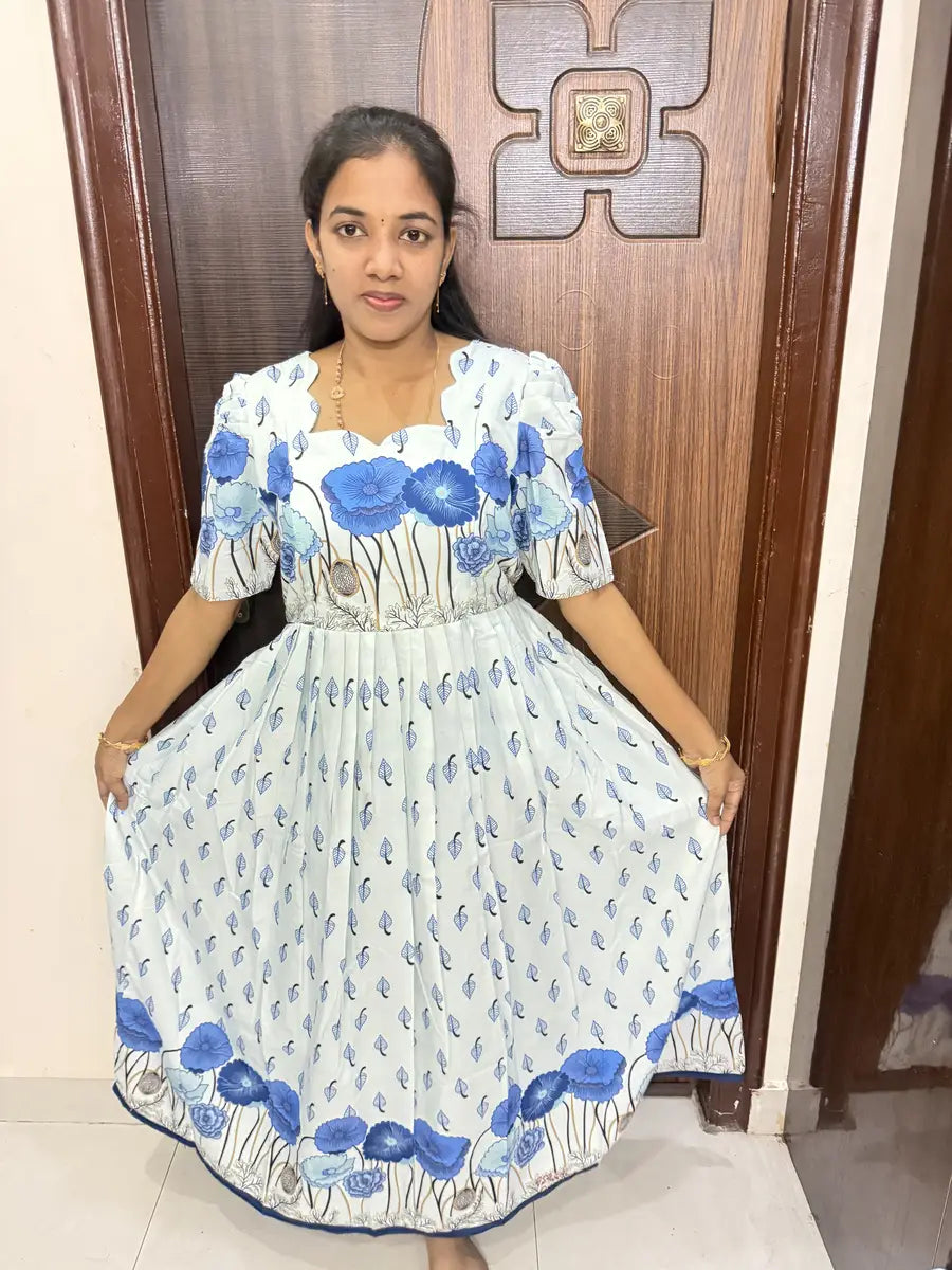 Feeding Rayon Maxi -Long Maxi Blue Floral