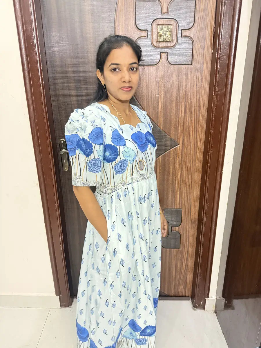 Feeding Rayon Maxi -Long Maxi Blue Floral