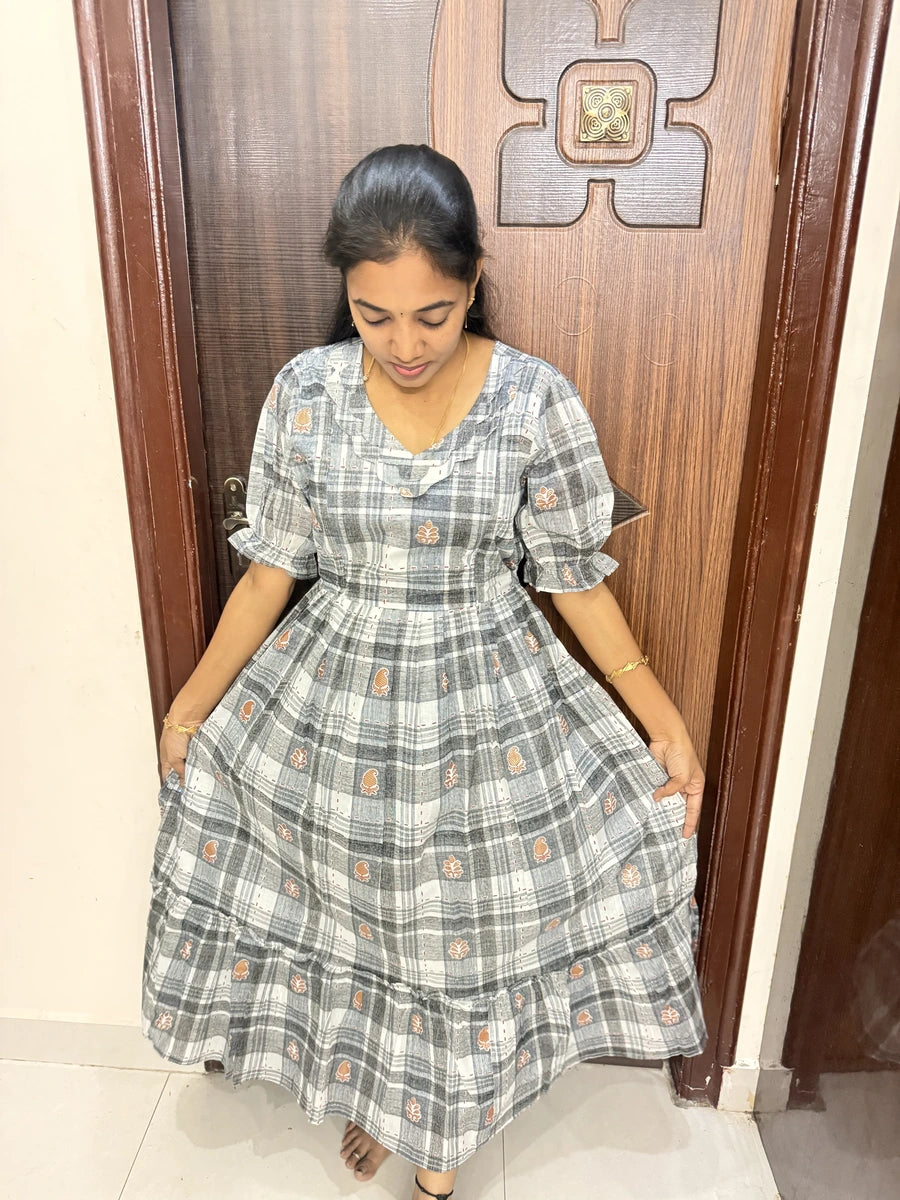 Stylish Cotton Maxi With Full Lining-Grey