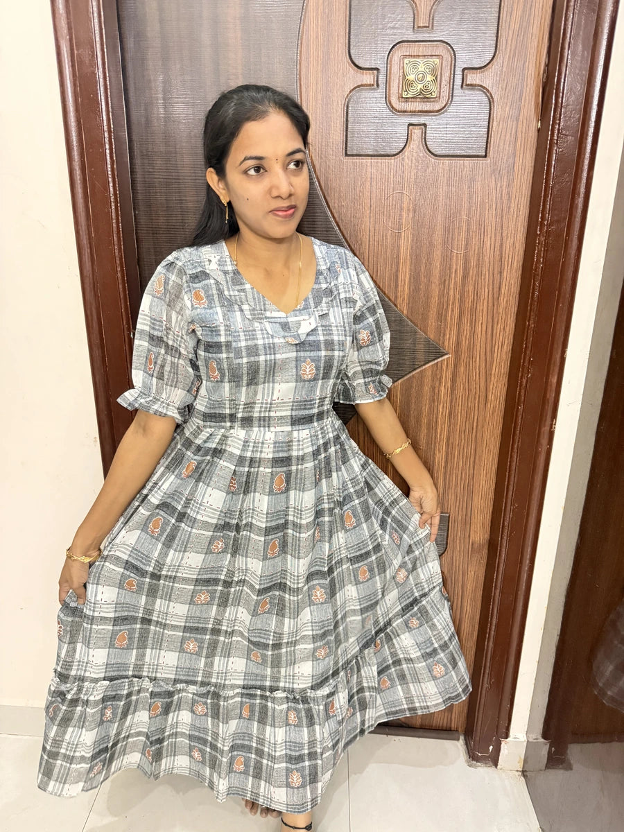 Stylish Cotton Maxi With Full Lining-Grey