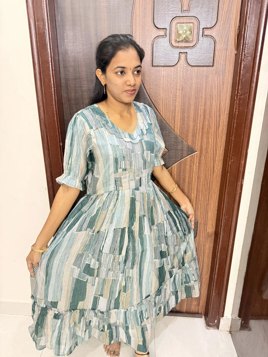 Stylish Cotton Maxi With Full Lining-Light Green