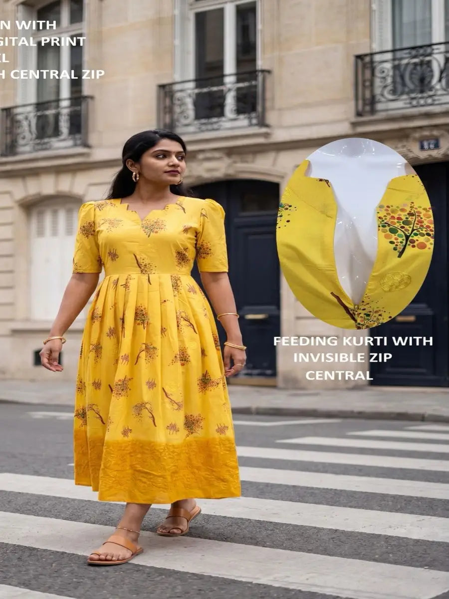 Center Zip-Yellow Long Maxi With Embroidery