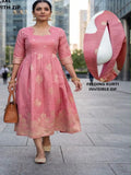 Jamdhani Silk Party Wear Maxi-Pink