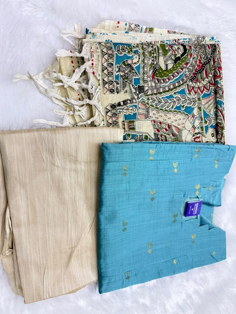 Feeding Raw Silk 3pc Set -  Teal Blue