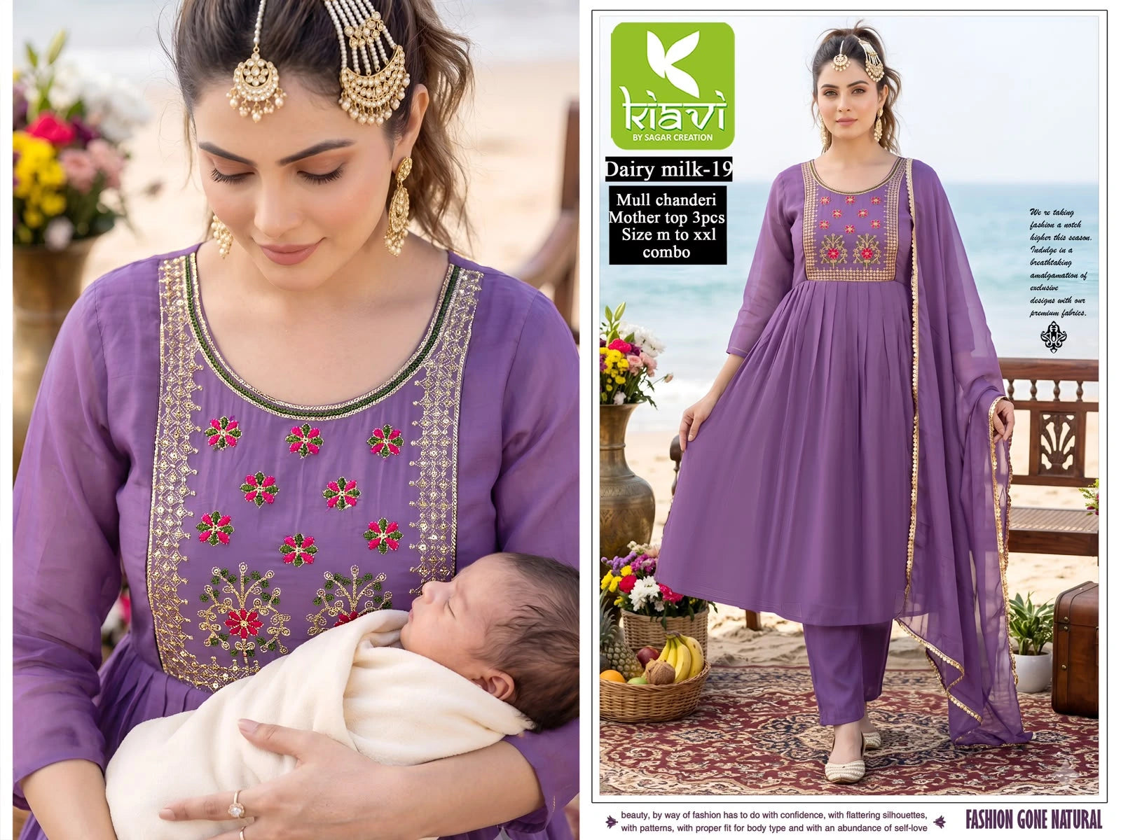Feeding Mul Chanderi Kurta Set -Purple