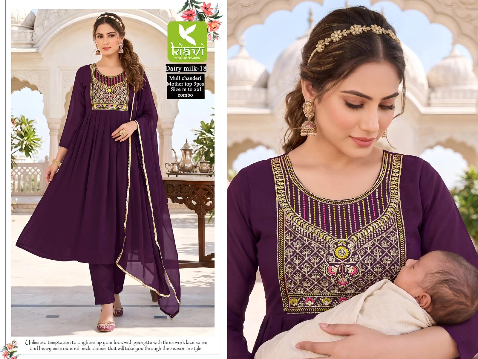 Feeding Mul Chanderi Kurta Set -Wine Color