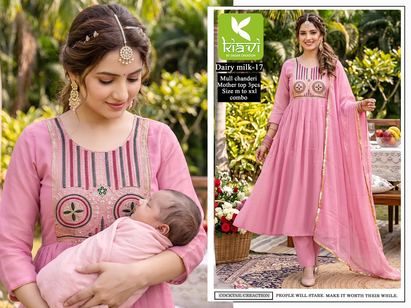 Feeding Mul Chanderi Kurta Set -Baby Pink