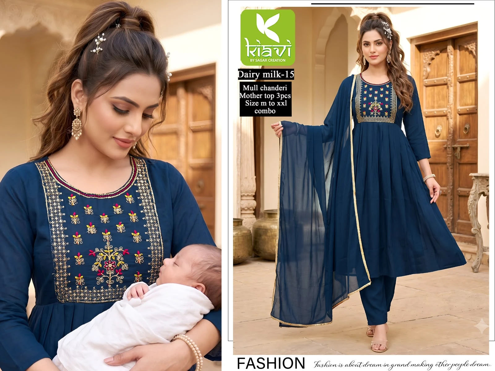 Feeding Mul Chanderi Kurta Set -Blue